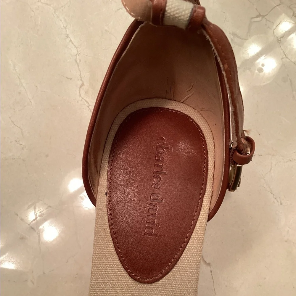 Charles David Cream Canvas Espadrille Wedge Sandals | Size 8.5
